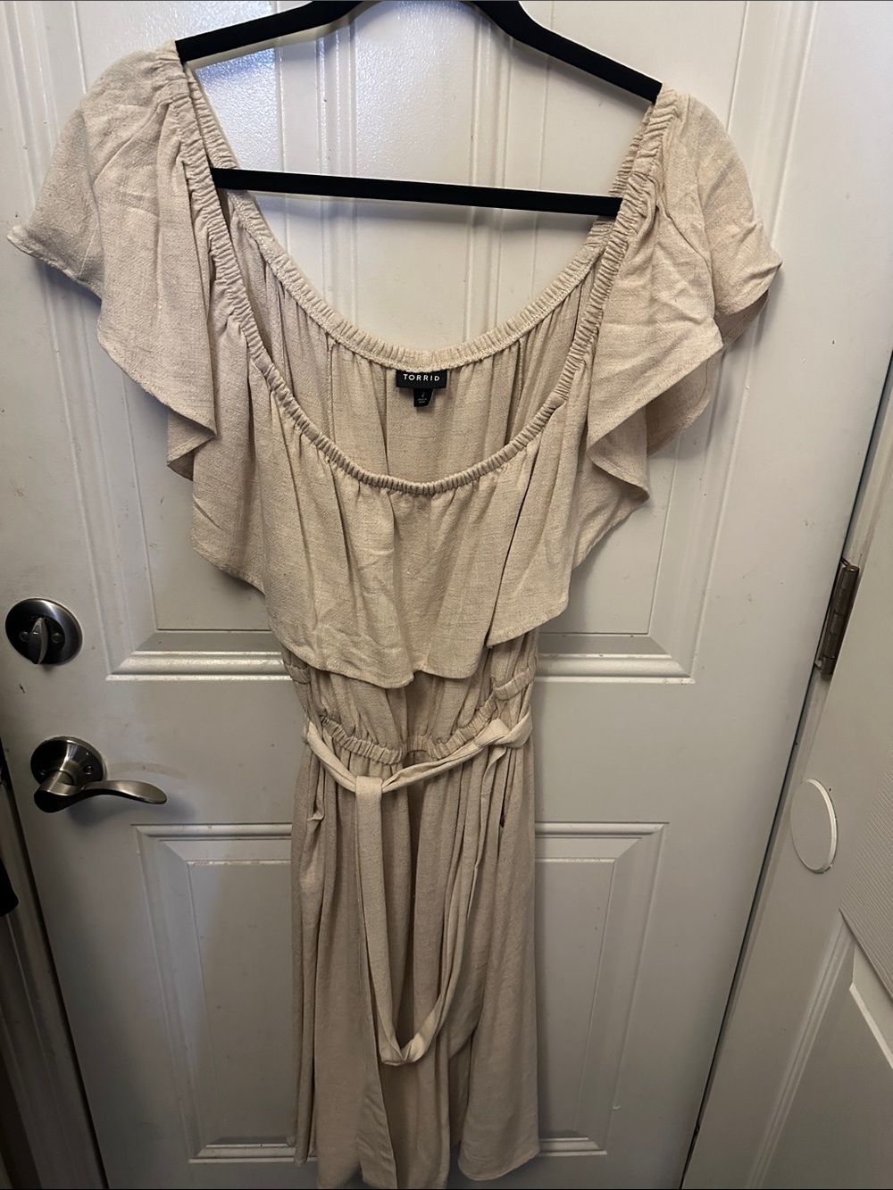 torrid Neutral Beige Ruffle Off-Shoulder Dress